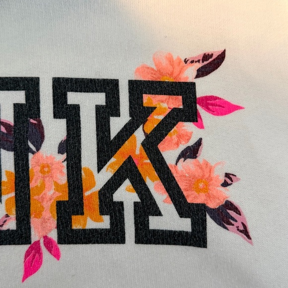 Victoria's Secret PINK Women White Floral Logo Hoodie Pullover Sweatshirt in S - Picture 3 of 4